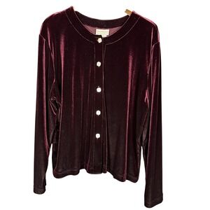 Coldwater Creek Velvet Cardigan Jacket Maroon Burgundy‎ XL Elegant Holiday